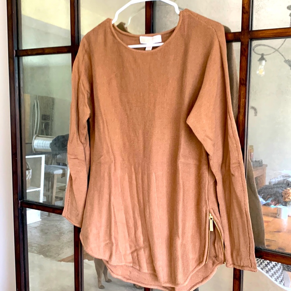 Michael Kors brown knitted long sleeve with side zipper detail